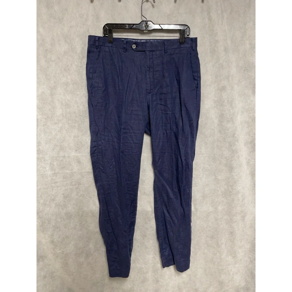 Ralph Lauren Pants Men 35x32 Blue Linen Black Label Hopsack Casual Academia Luxe